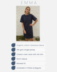 navy blue t shirt dress for women in organic cotton