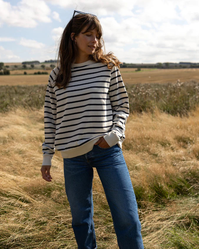Nancy Oversized Organic Cotton Ecru/Navy Breton Sweatshirt
