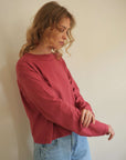 raspberry pink t shirt in organic cotton with long sleeves