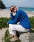 women's cotton boyfriend fit cobalt blue sweatshirt