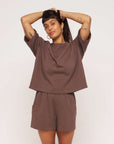 womens chocolate t-shirt short cotton coord