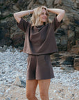womens mocha boxy t-shirt shorts coord