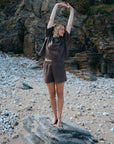 womens mocha t-shirt short co-ord set