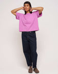womens organic crew neck boxy purple t-shirt