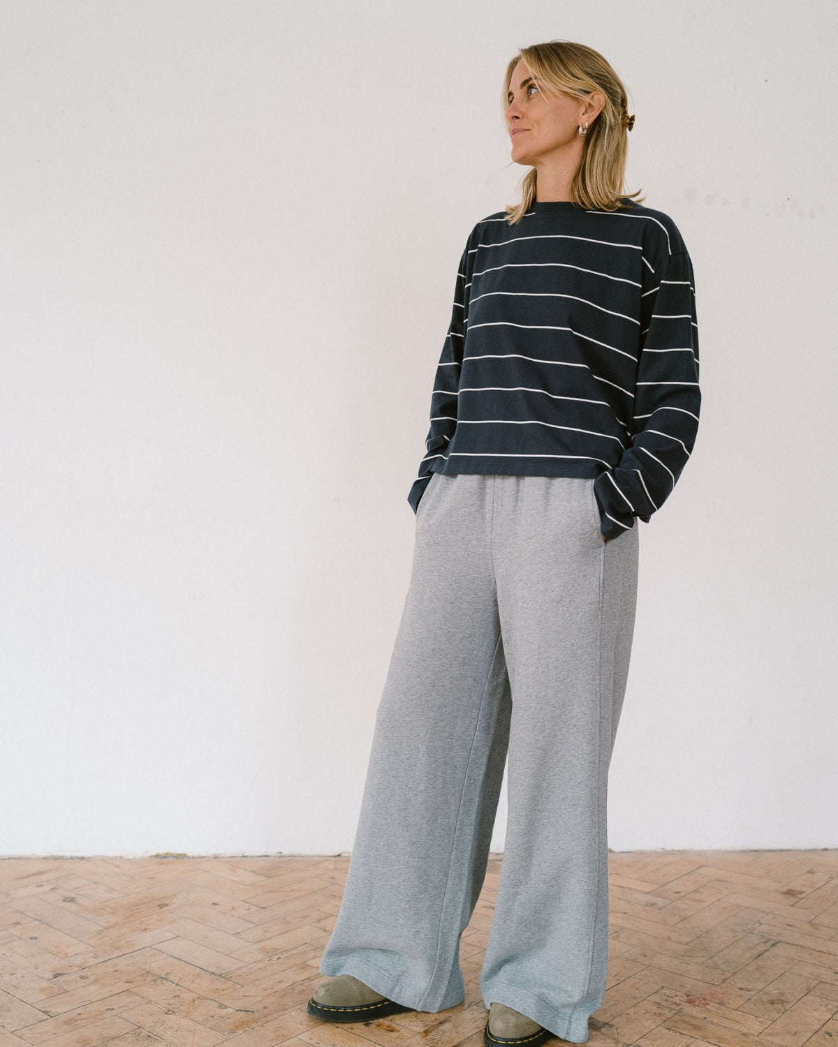 long sleeve organic cotton t shirt with fine stripe