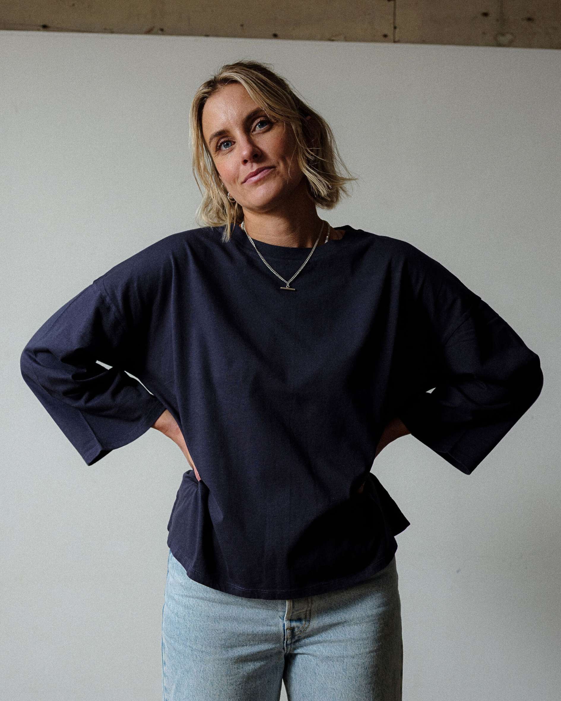 3_quarter_sleeve_organic_cotton_top_in_navy