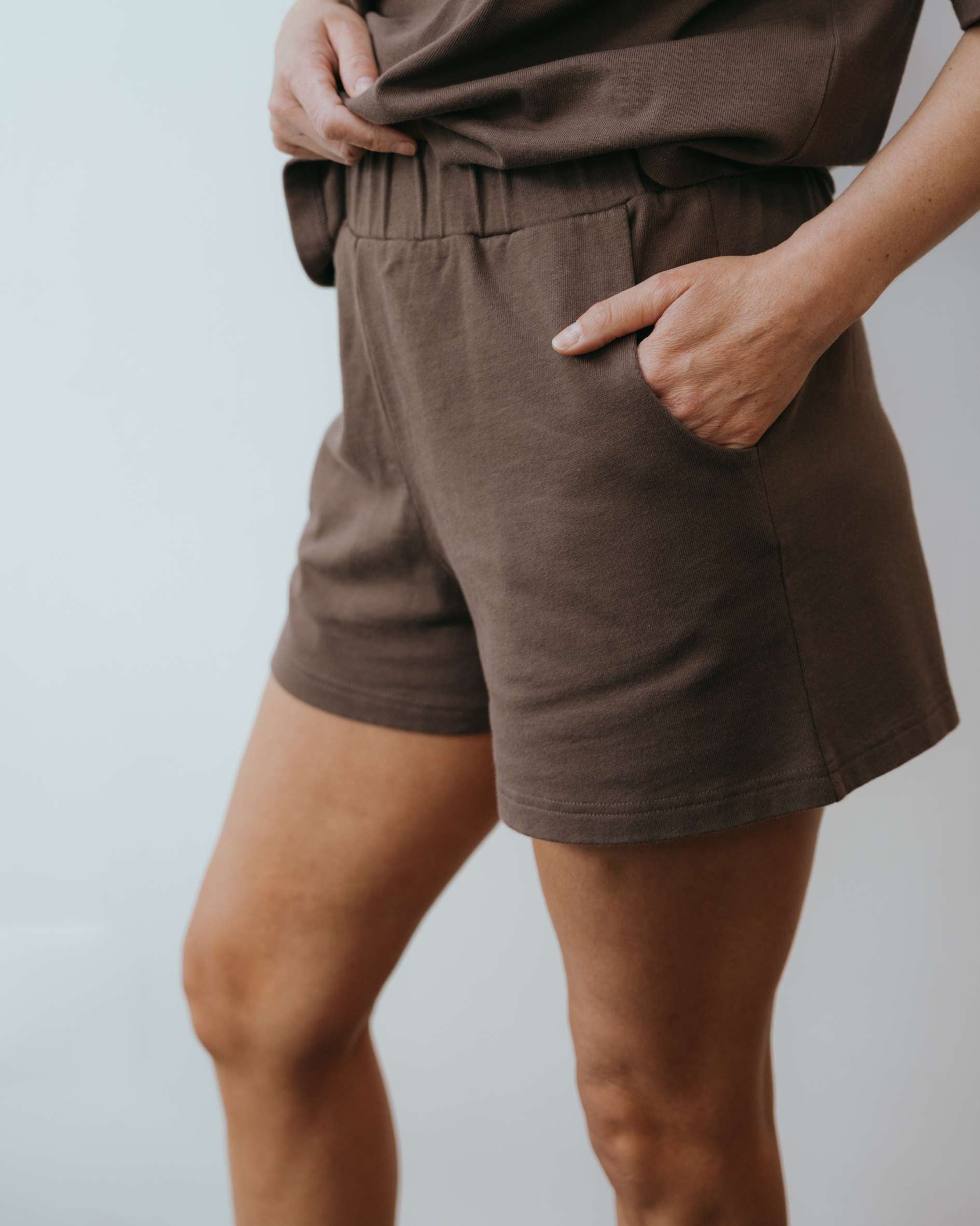 women's shorts co ord set brown