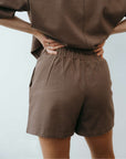 100% organic cotton chocolate stretch waist shorts t-shirt set