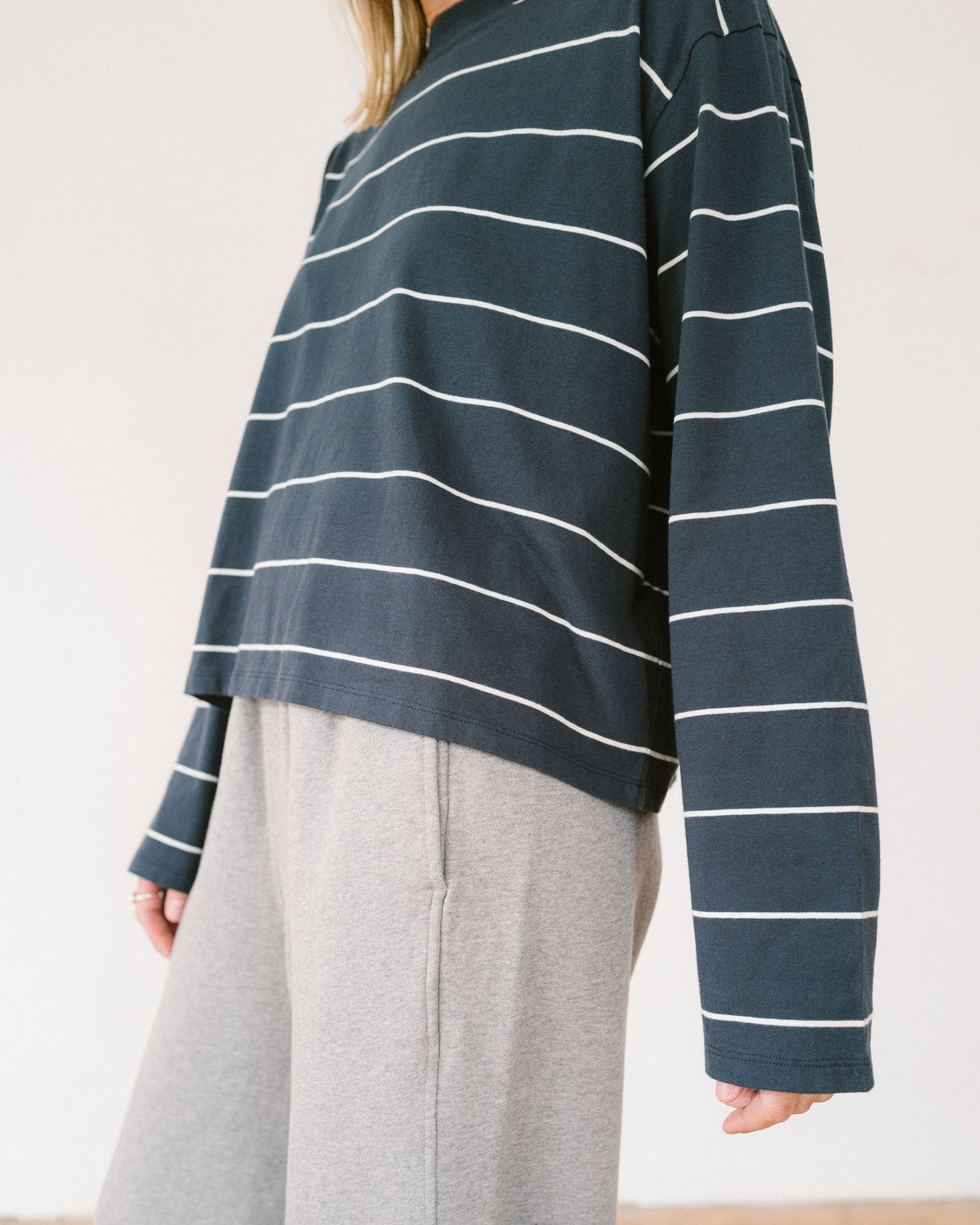 long sleeve organic cotton t shirt with fine stripe