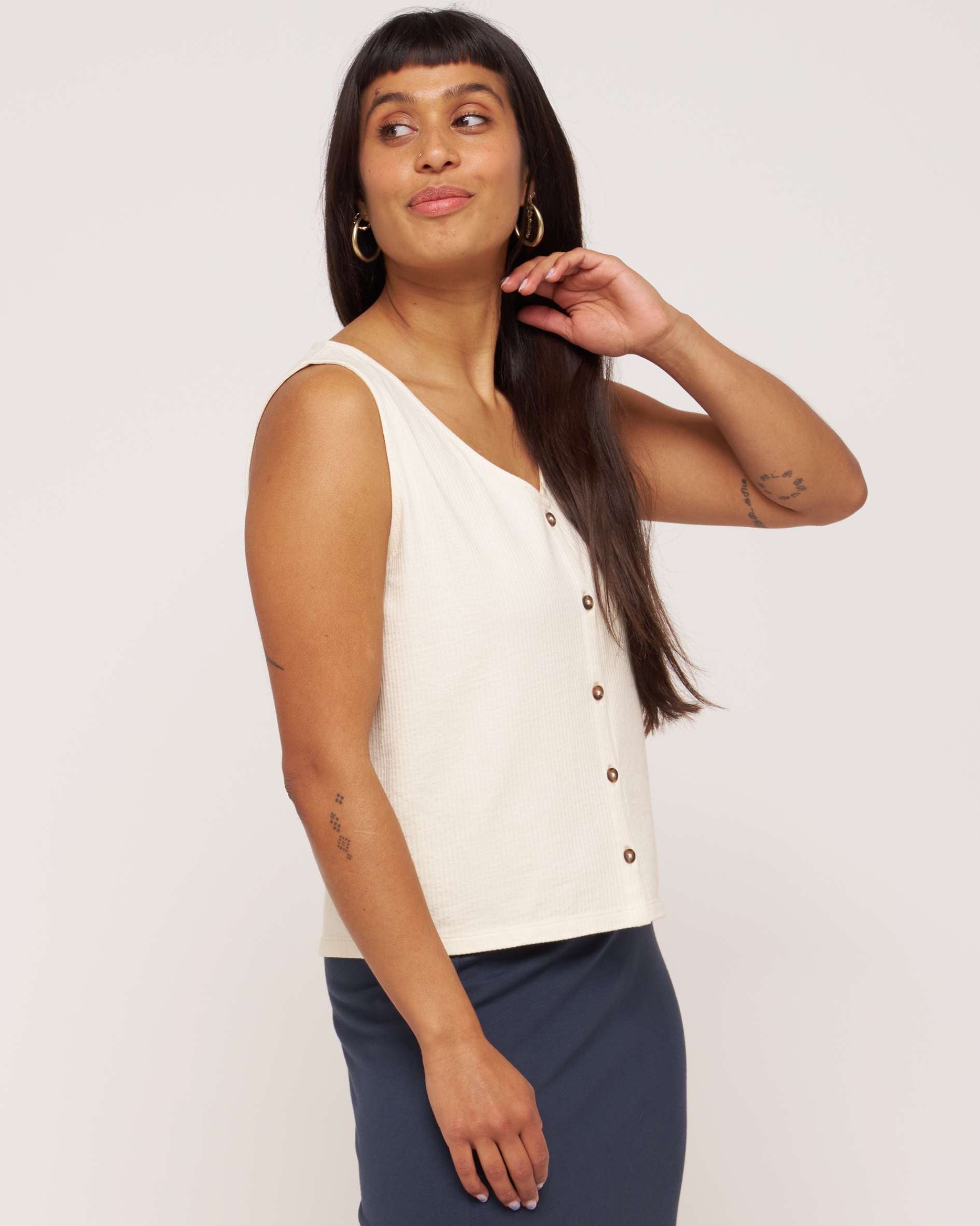 Anna Button down Ecru organic cotton vest