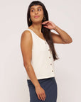 Anna Button down Ecru organic cotton vest