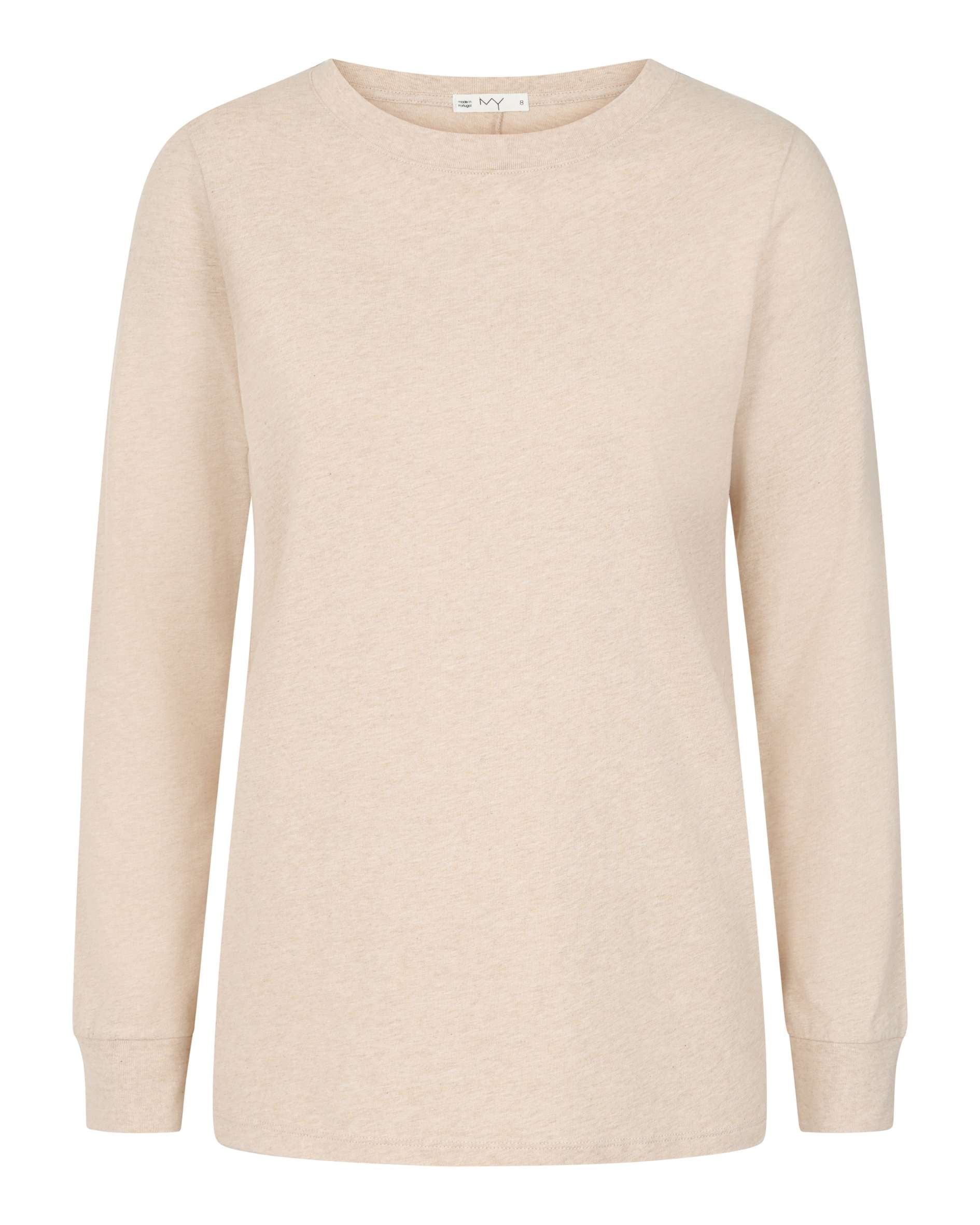 oatmeal marl organic cotton tee for women with long sleeves