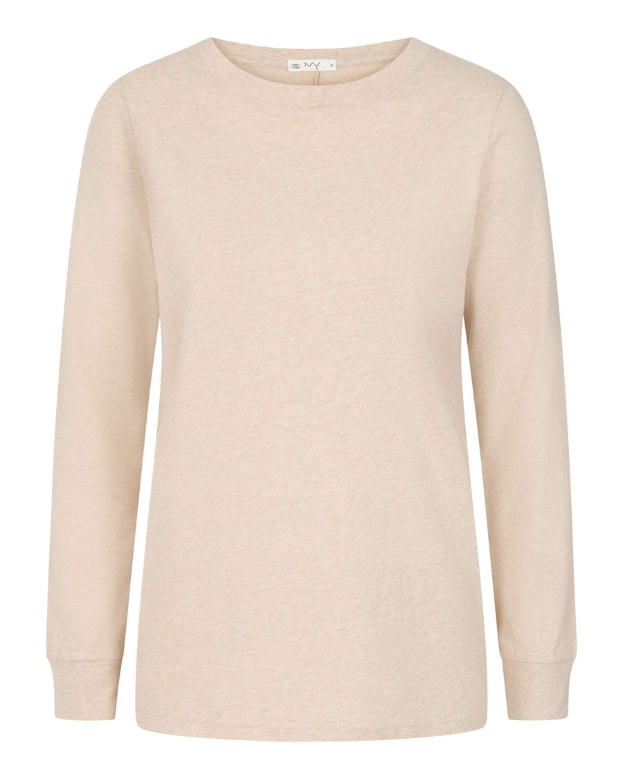 oatmeal marl organic cotton tee for women with long sleeves
