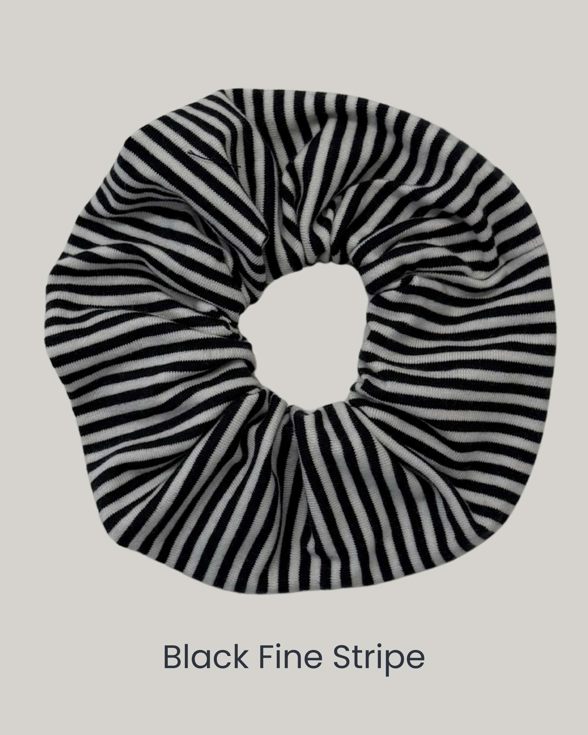 BLACK_FINE_STRIPE_Scrunchie_with_reused_fabric_remnants