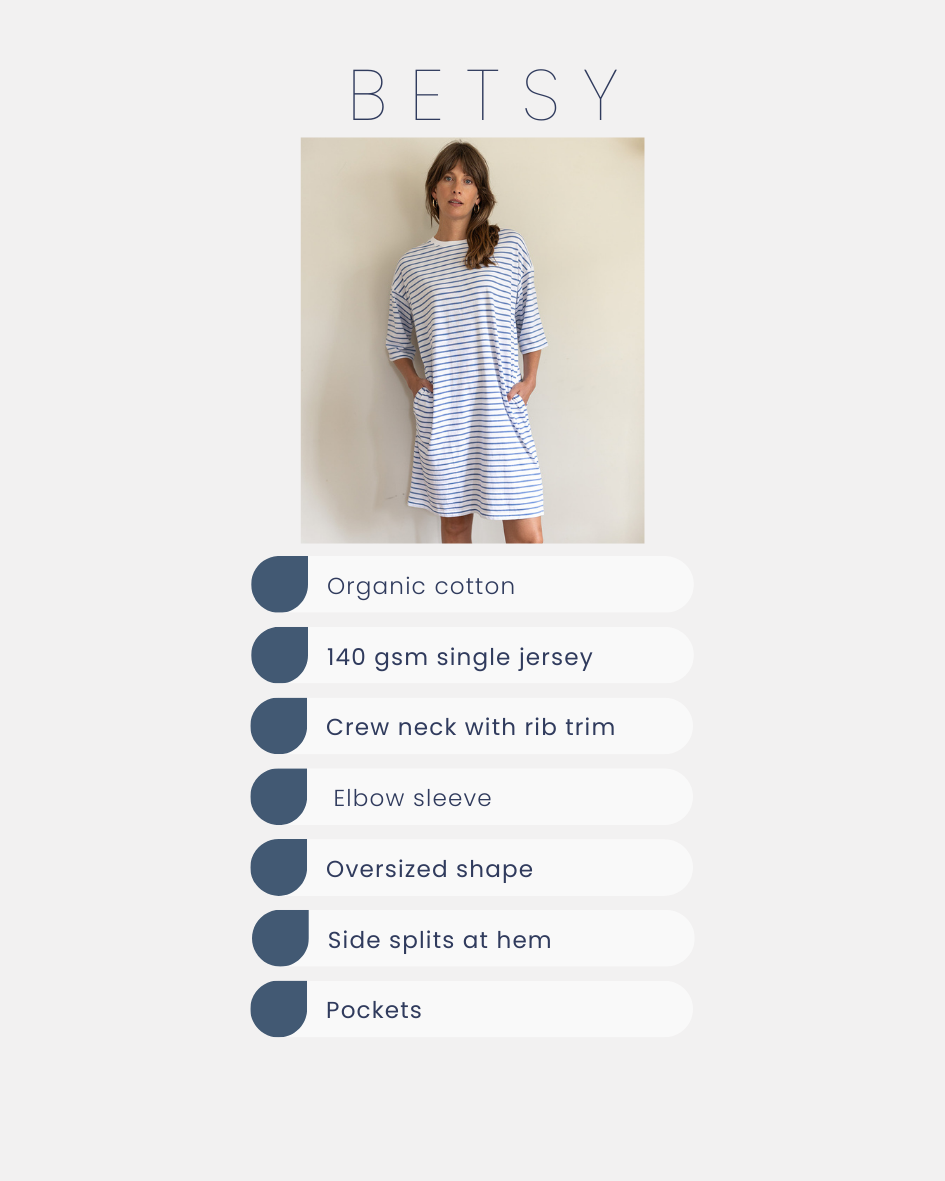Betsy Organic Cotton Navy Stripe Dress
