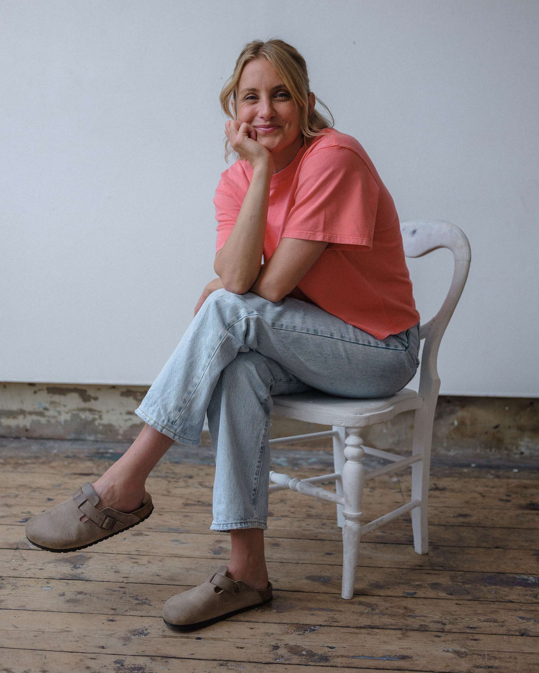Coral colour organic cotton cropped t-shirt - Sophie Hellyer