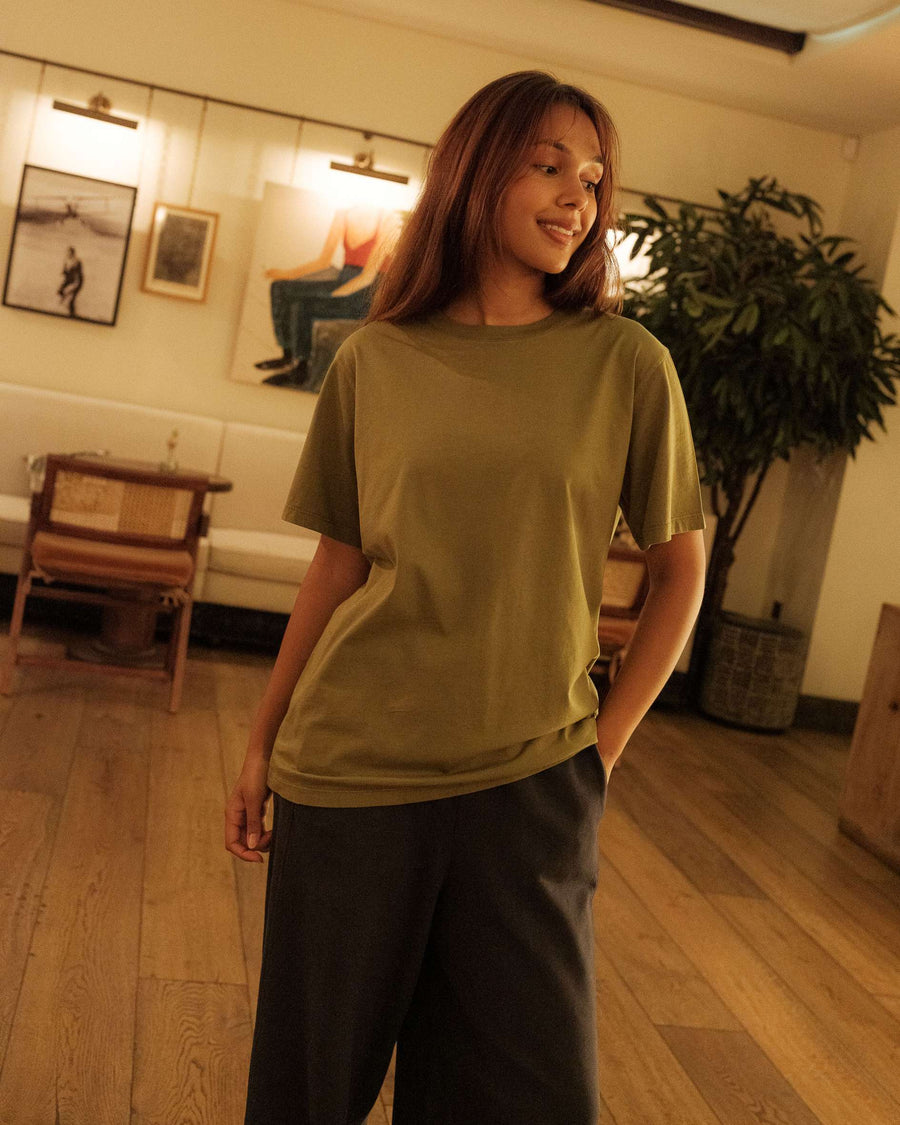 Crew neck t-shirt in olive colour