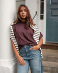 Crew neck t-shirt in plum purple colour