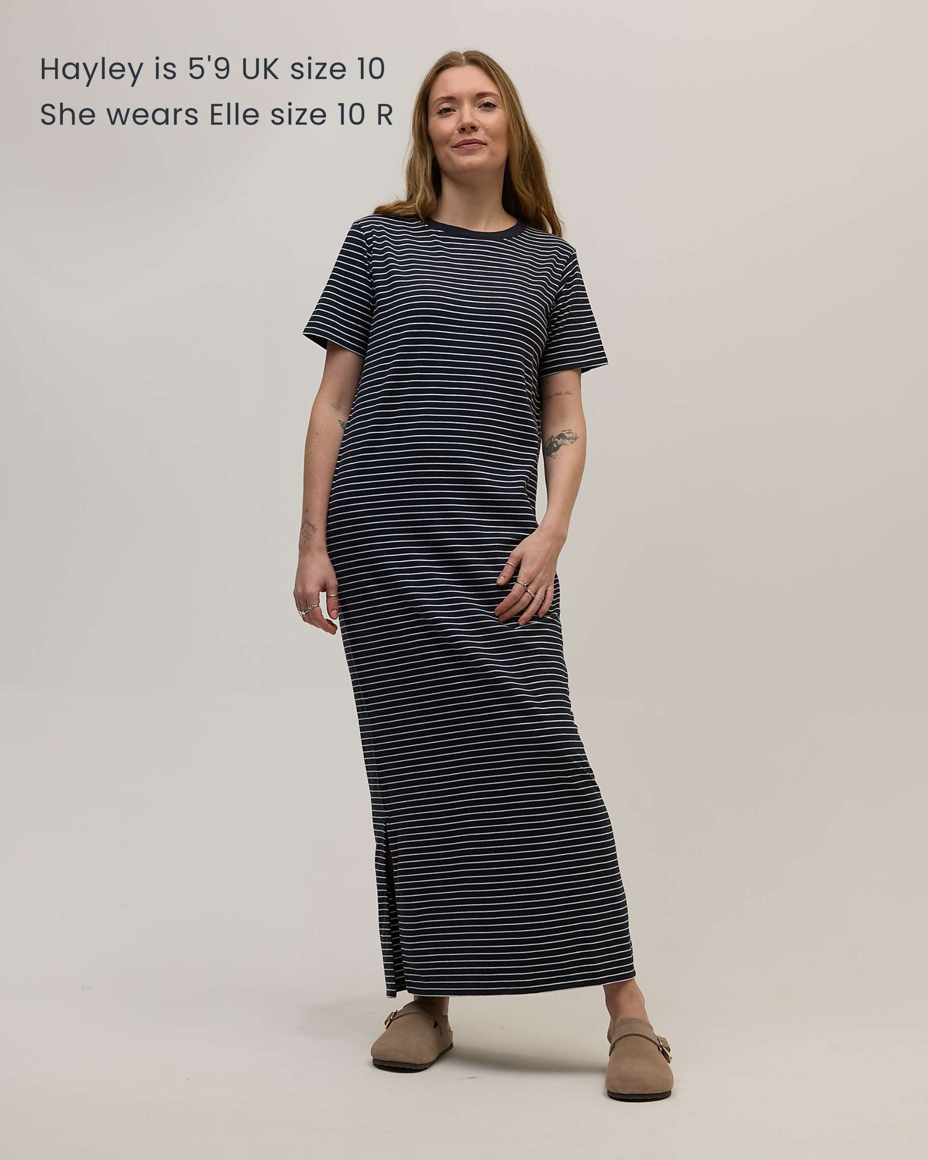 Elle Semi-Fitted Organic Cotton Crew Neck T-Shirt Dress Navy Stripe