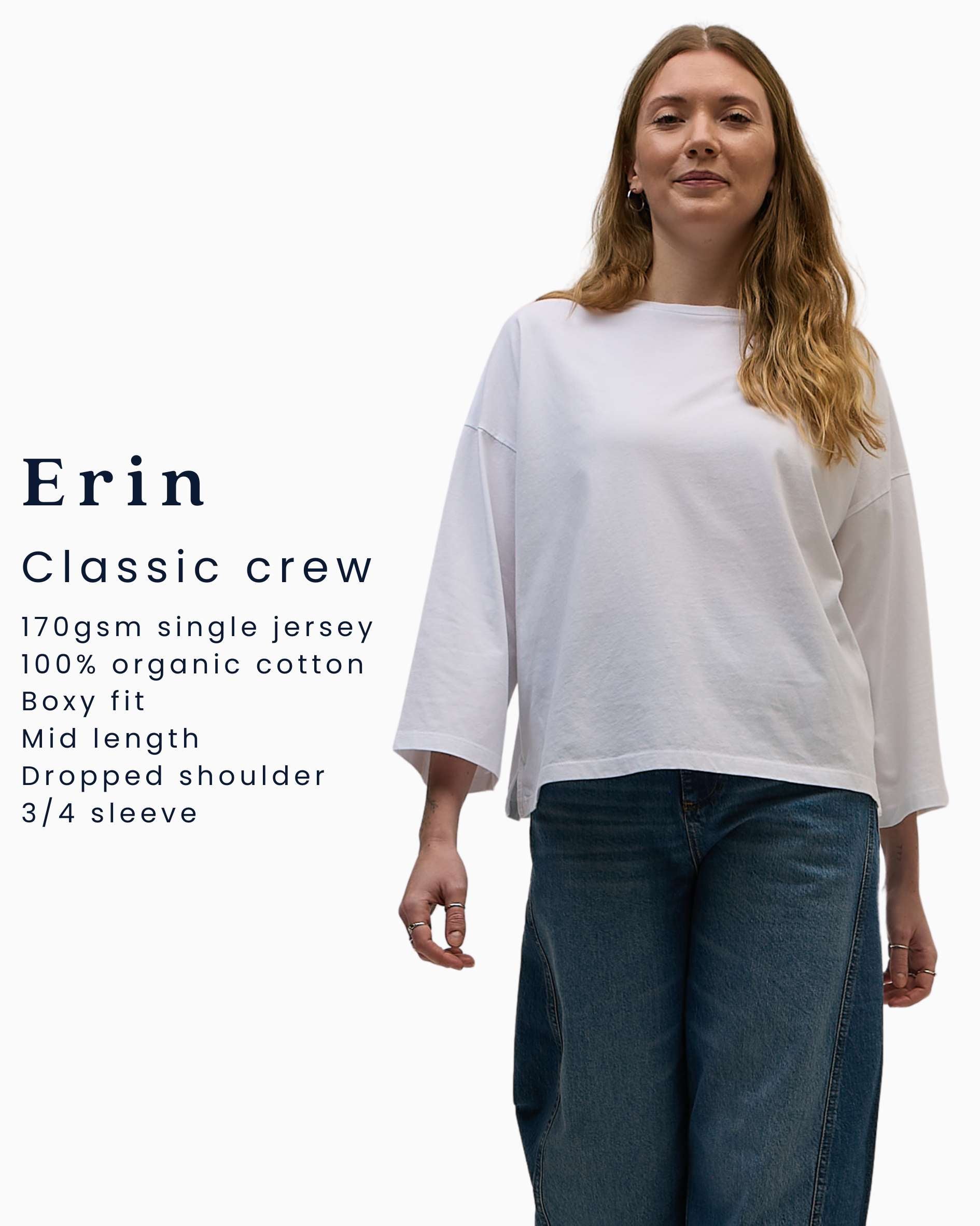 organic cotton 3/4 sleeve tee