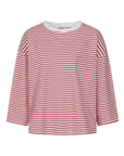 Erin_Three_Quarter_Sleeve_Organic_Cotton_Red_Fine_Stripe_T-Shirt_cut_out_image