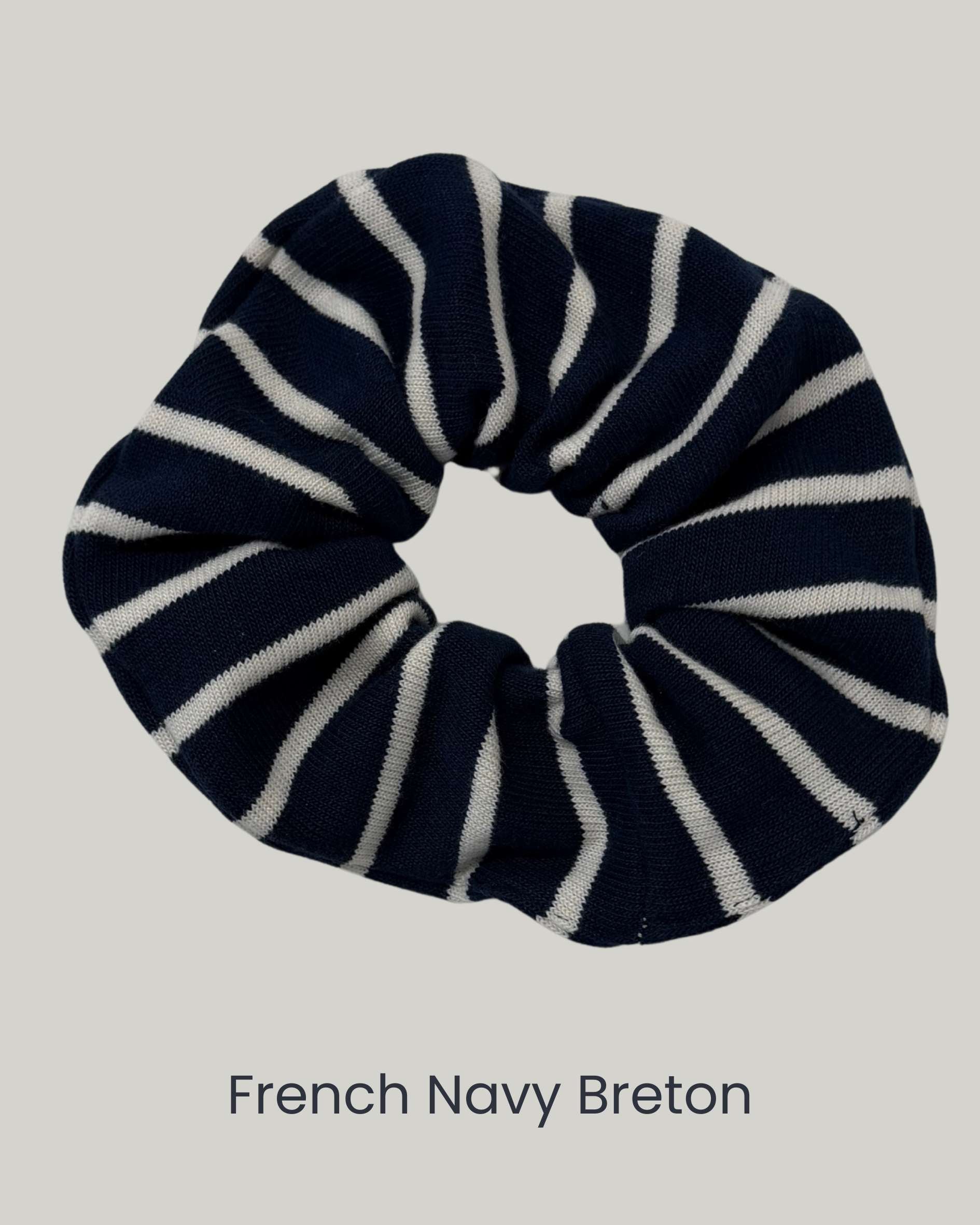 FRENCH_NAVY_BRETON_Scrunchie_with_reused_fabric_remnants