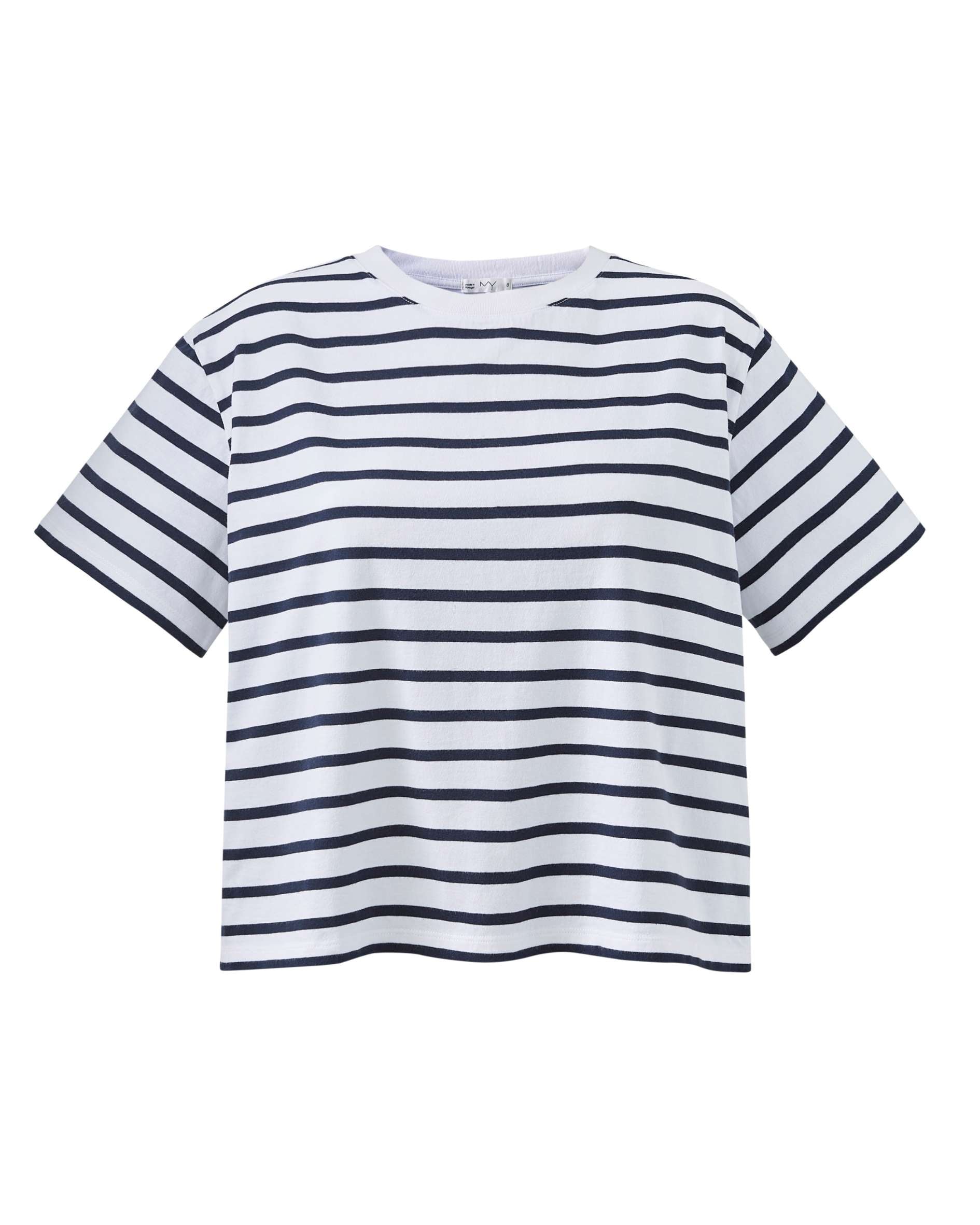 Hannah Navy and White stripe cropped women&#39;s t-shirt