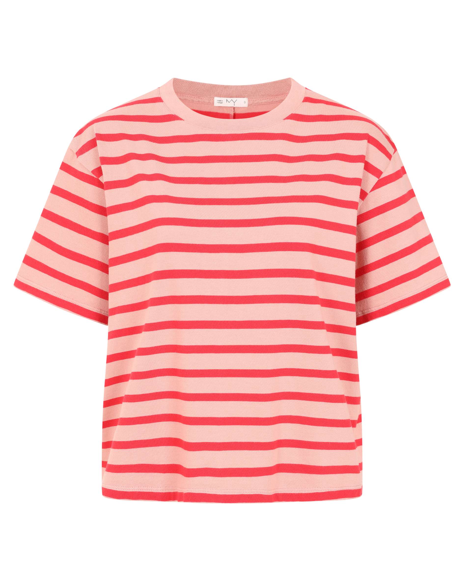 Hannah Pink and Red stripe cropped women&#39;s t-shirt