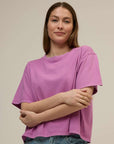 Hannah crew neck violet cotton crop t-shirt