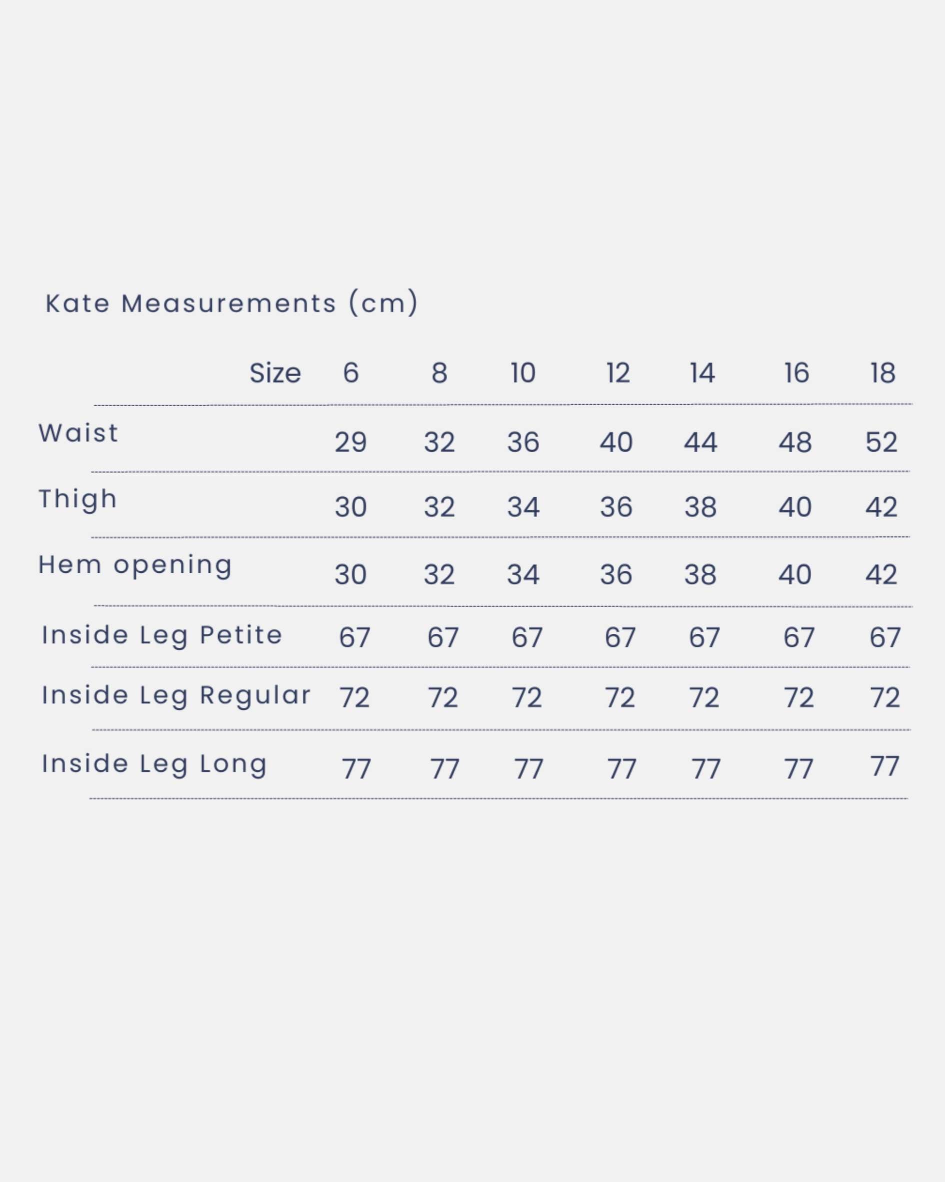 Kate joggers measurements