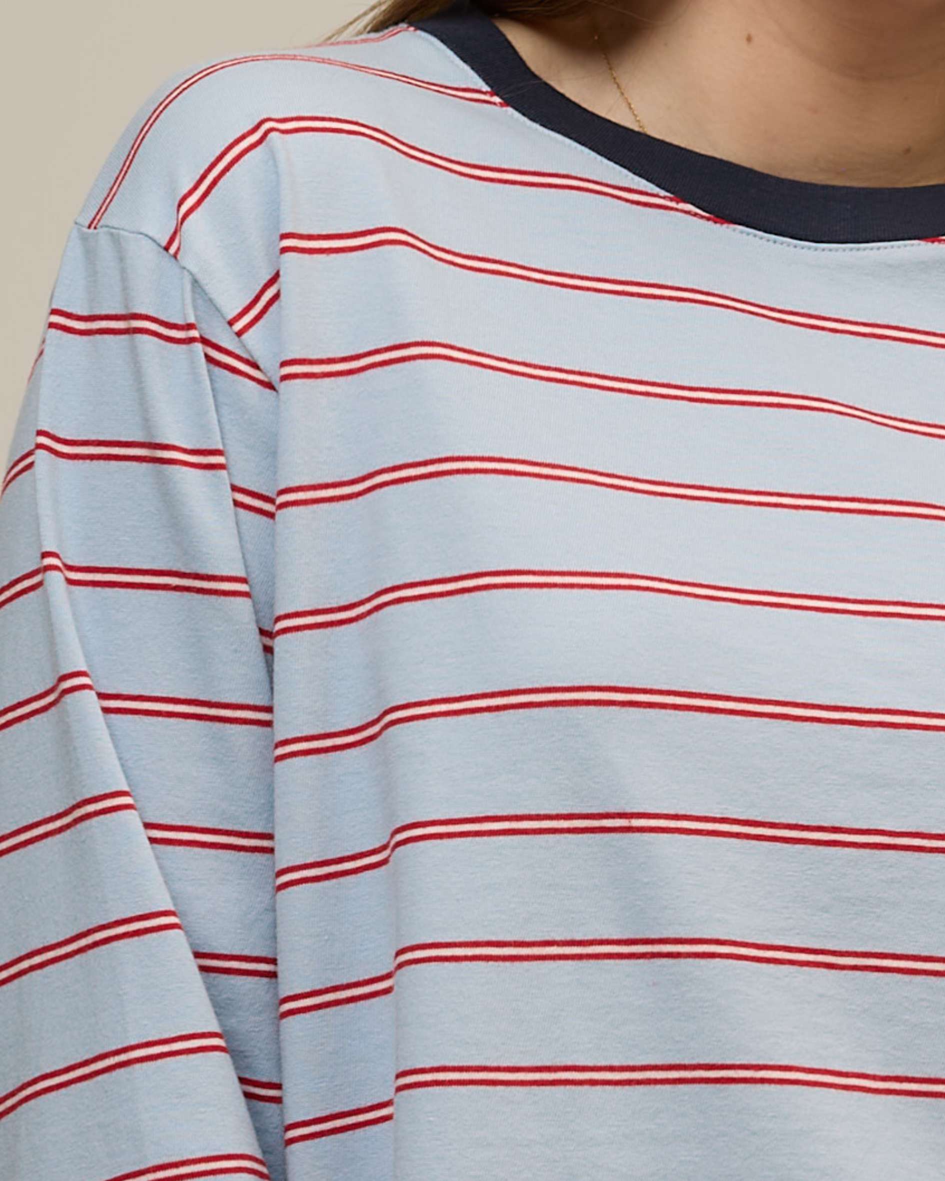 Hannah Long Sleeve Midweight Organic Cotton Sky Blue Multi Stripe
