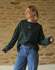 Sally Organic Cotton Navy/Green Stripe Sweatshirt
