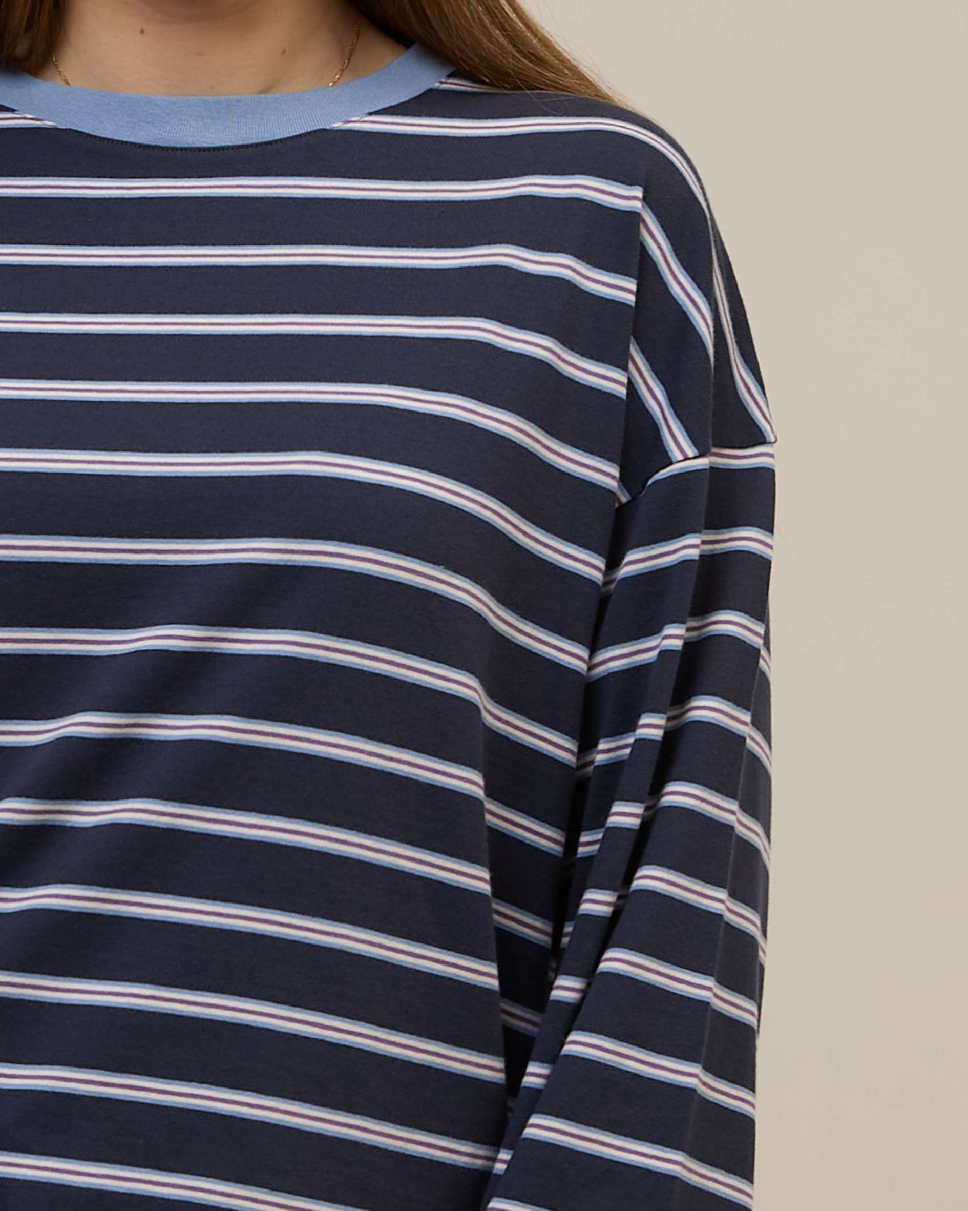 Orla Long Sleeve Midweight Organic Cotton Purple Multi Stripe T-Shirt