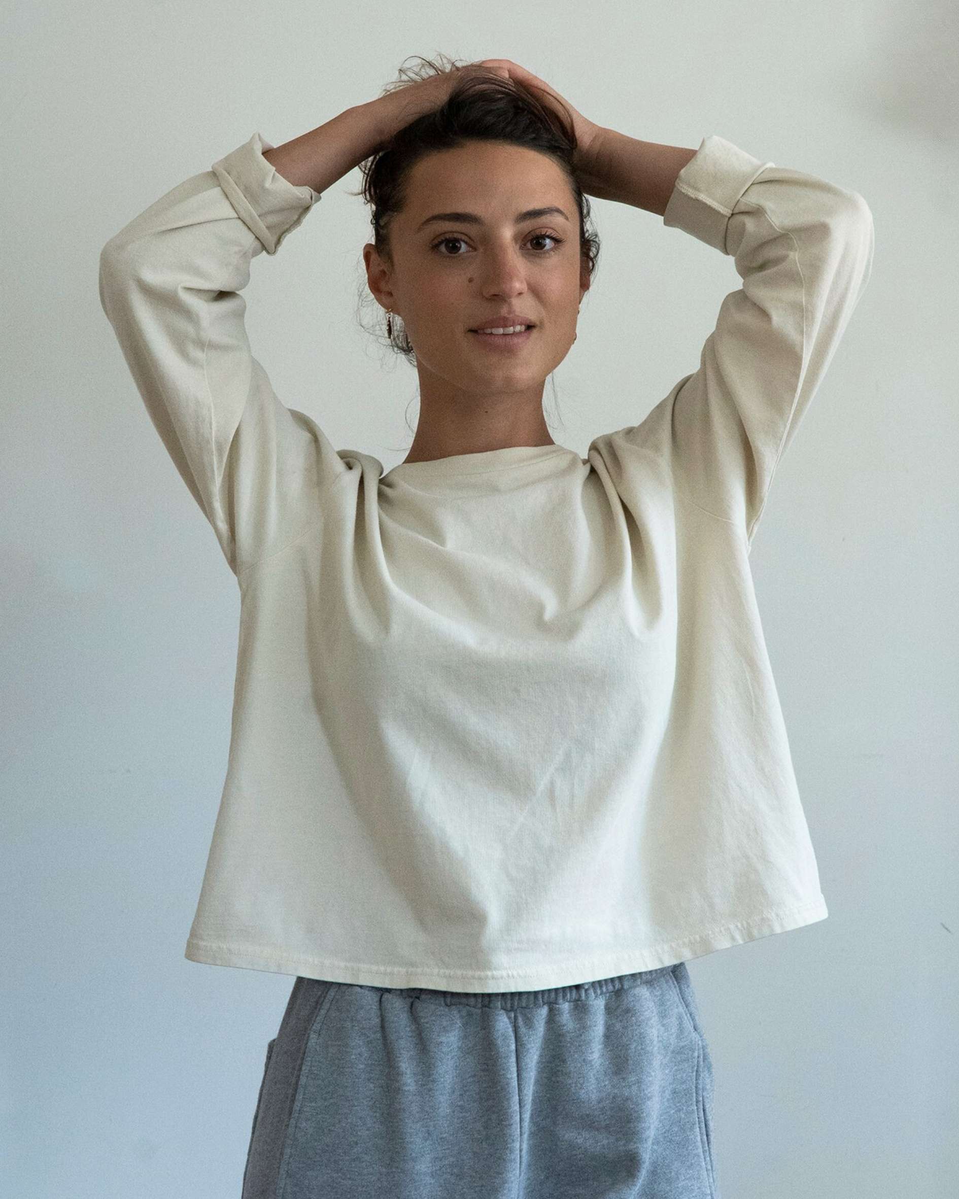 Long sleeve vanilla coloured t-shirt