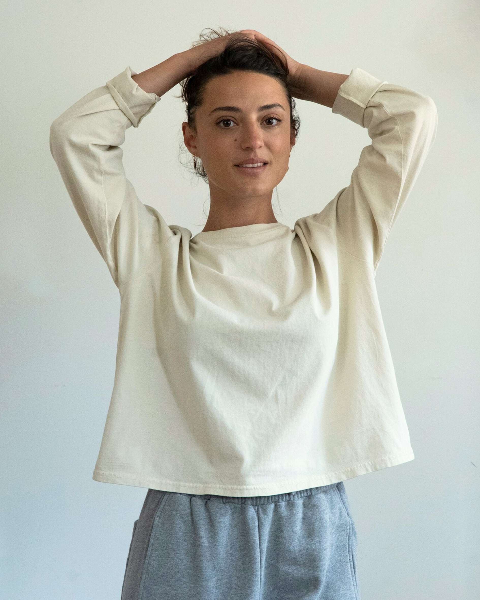 Hannah Long Sleeve Midweight Organic Cotton Vanilla T-Shirt