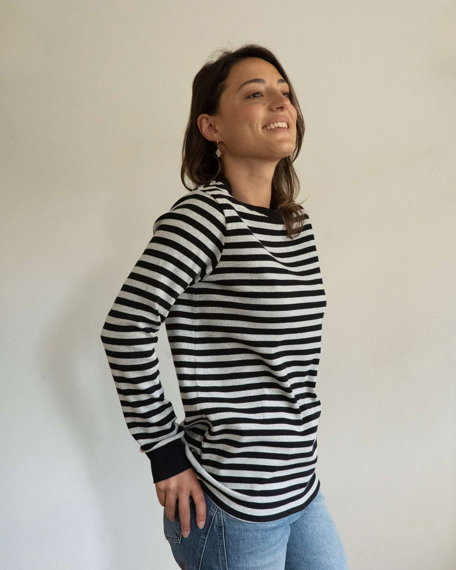 Audrey Luxe Rib Organic Cotton Grey Marl/Black Stripe T-Shirt