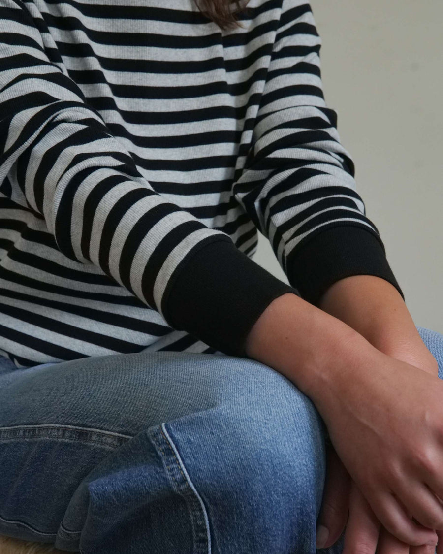 Audrey Luxe Rib Organic Cotton Grey Marl/Black Stripe T-Shirt
