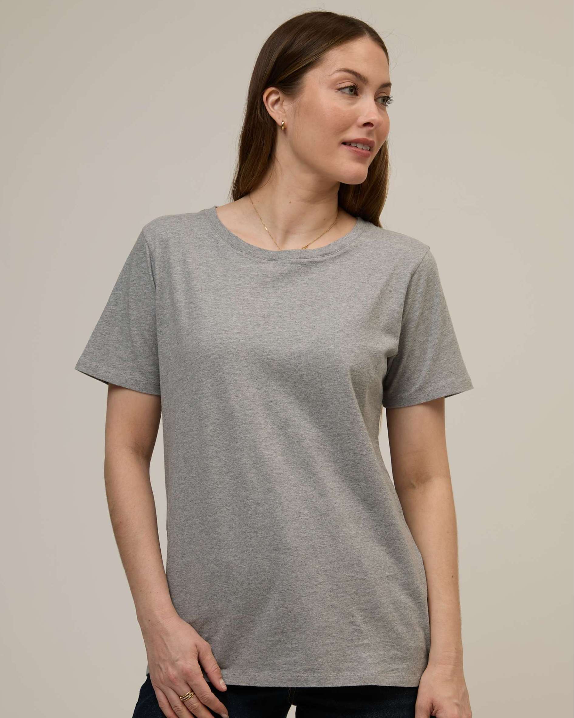 Mabel Low Crew Organic Cotton Grey Marl T-Shirt
