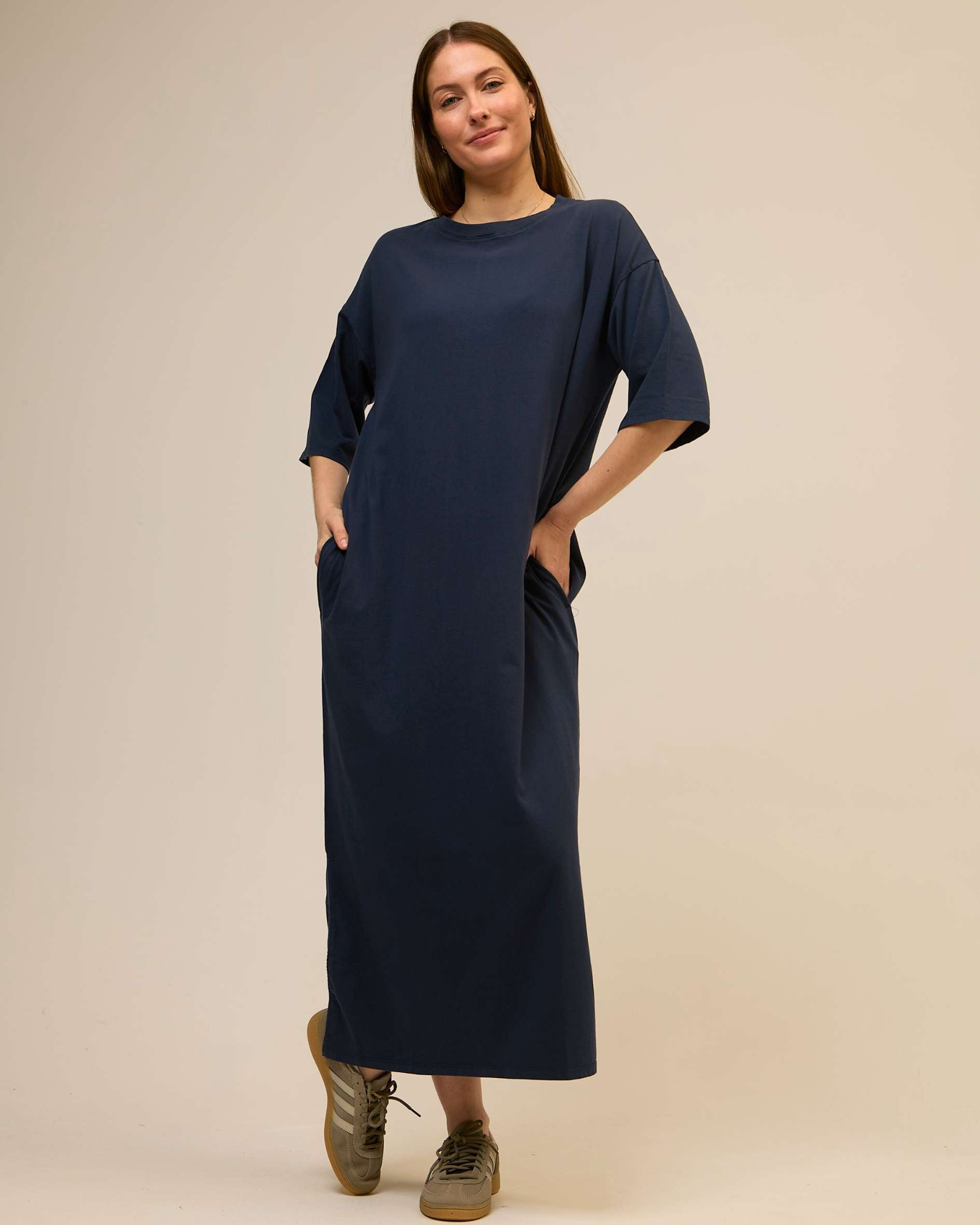 Megan Oversized Organic Cotton Navy Midi Dress