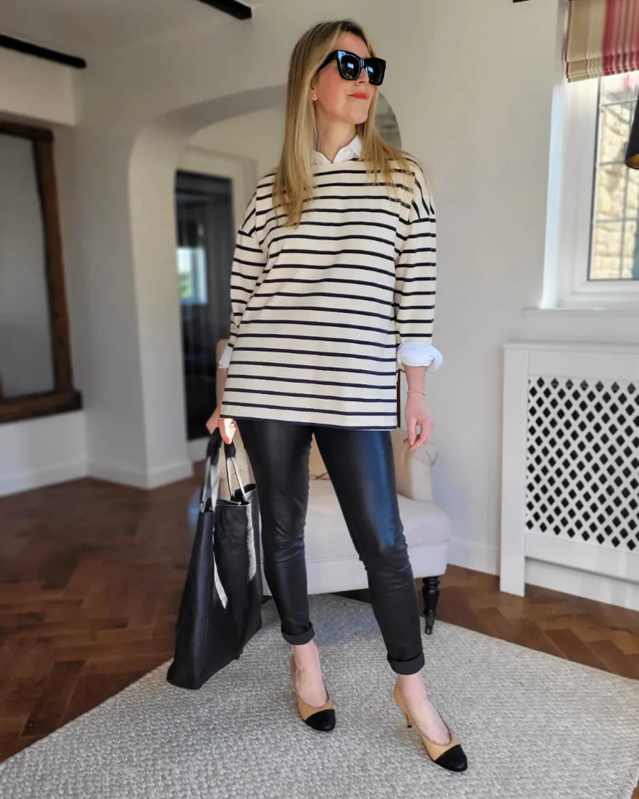 Nora Organic Cotton Ecru/Navy Heavyweight Breton Top