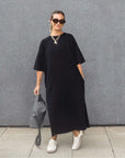 Megan Oversized Organic Cotton Black Midi Dress