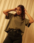 Midweight cropped t-shirt in dark olive