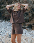 Mocha_brown_matching_co-ord_t-shirt_and_shorts_
