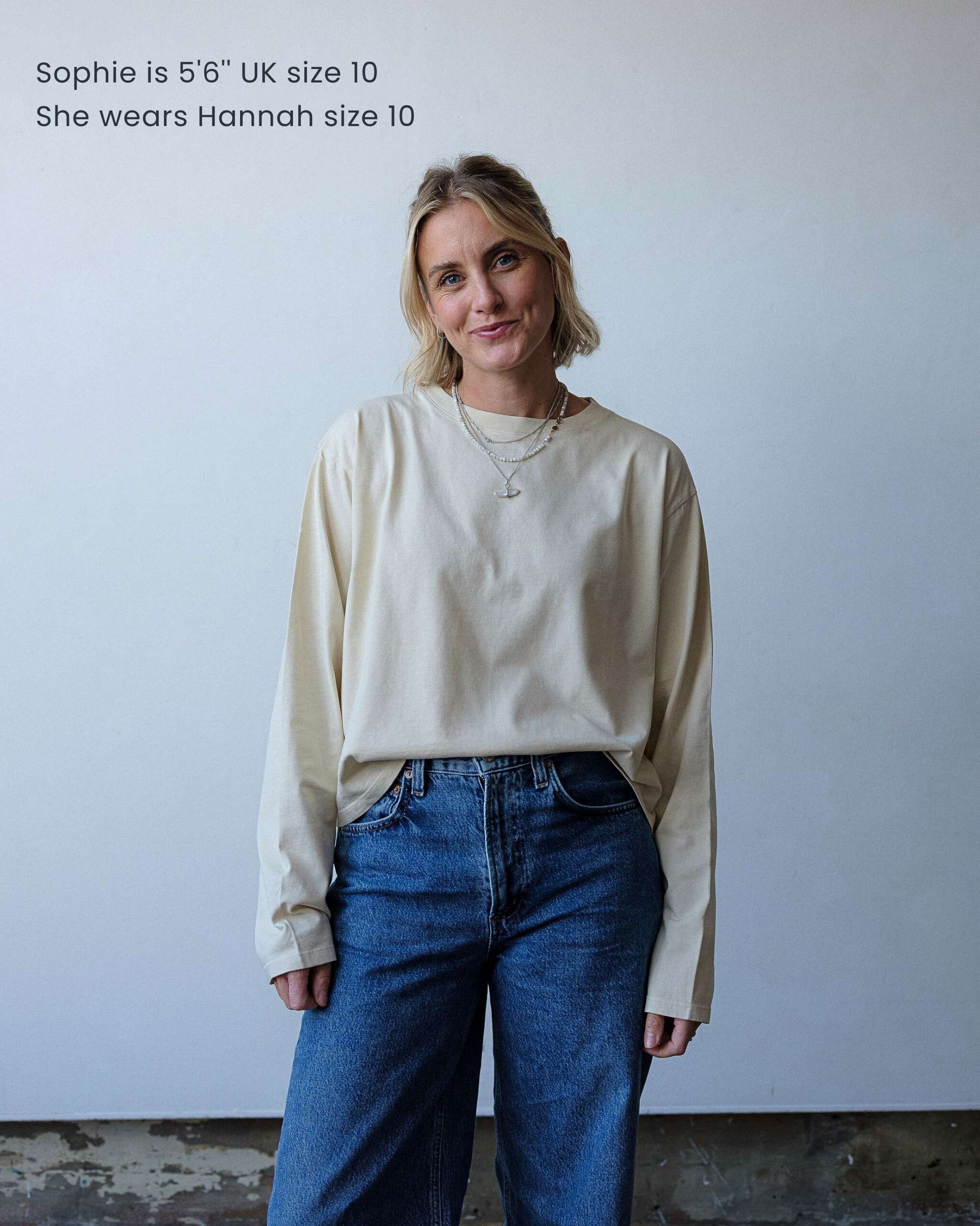 Model_Sophie_wears_Hannah_Long_Sleeve_Midweight_Organic_Cotton_Vanilla_T-Shirt_in_size_10