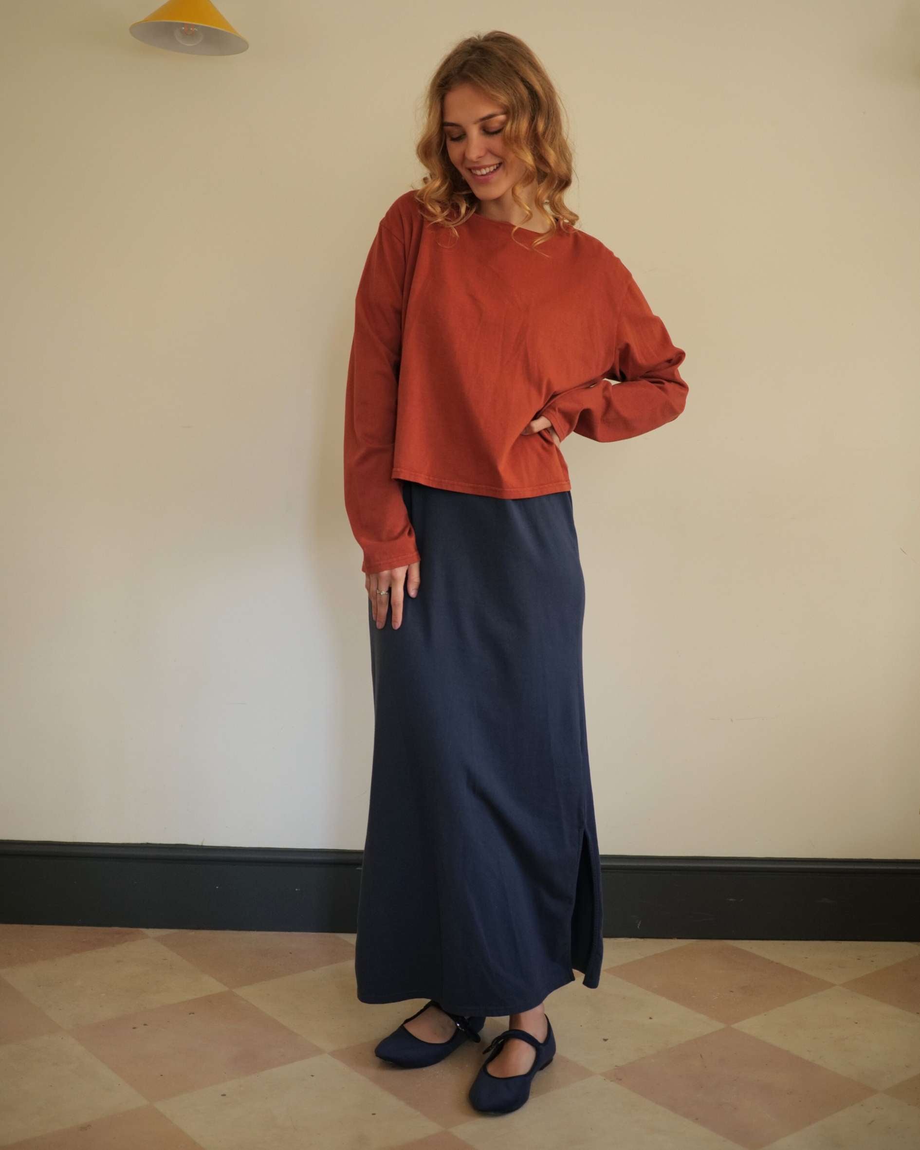 long navy dress for autumn