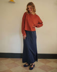 long navy dress for autumn