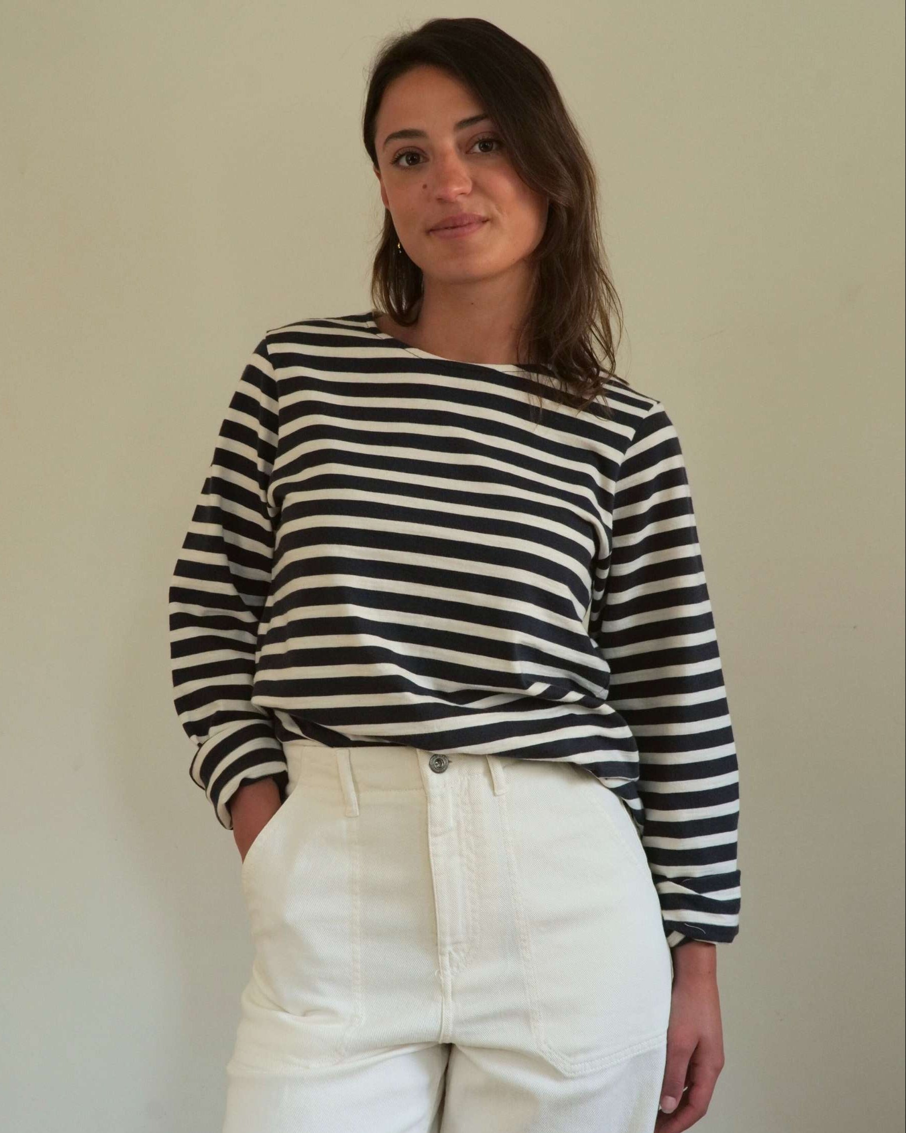 Navy Breton in slub fabric
