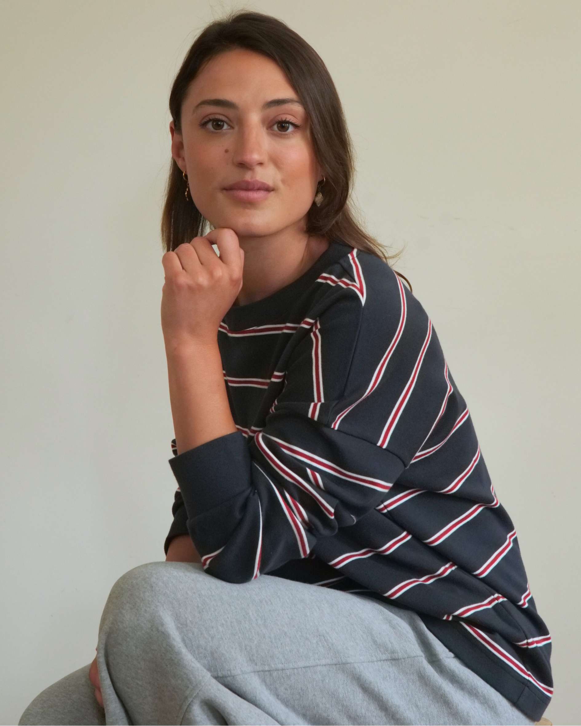 Navy and cherry multistripe top