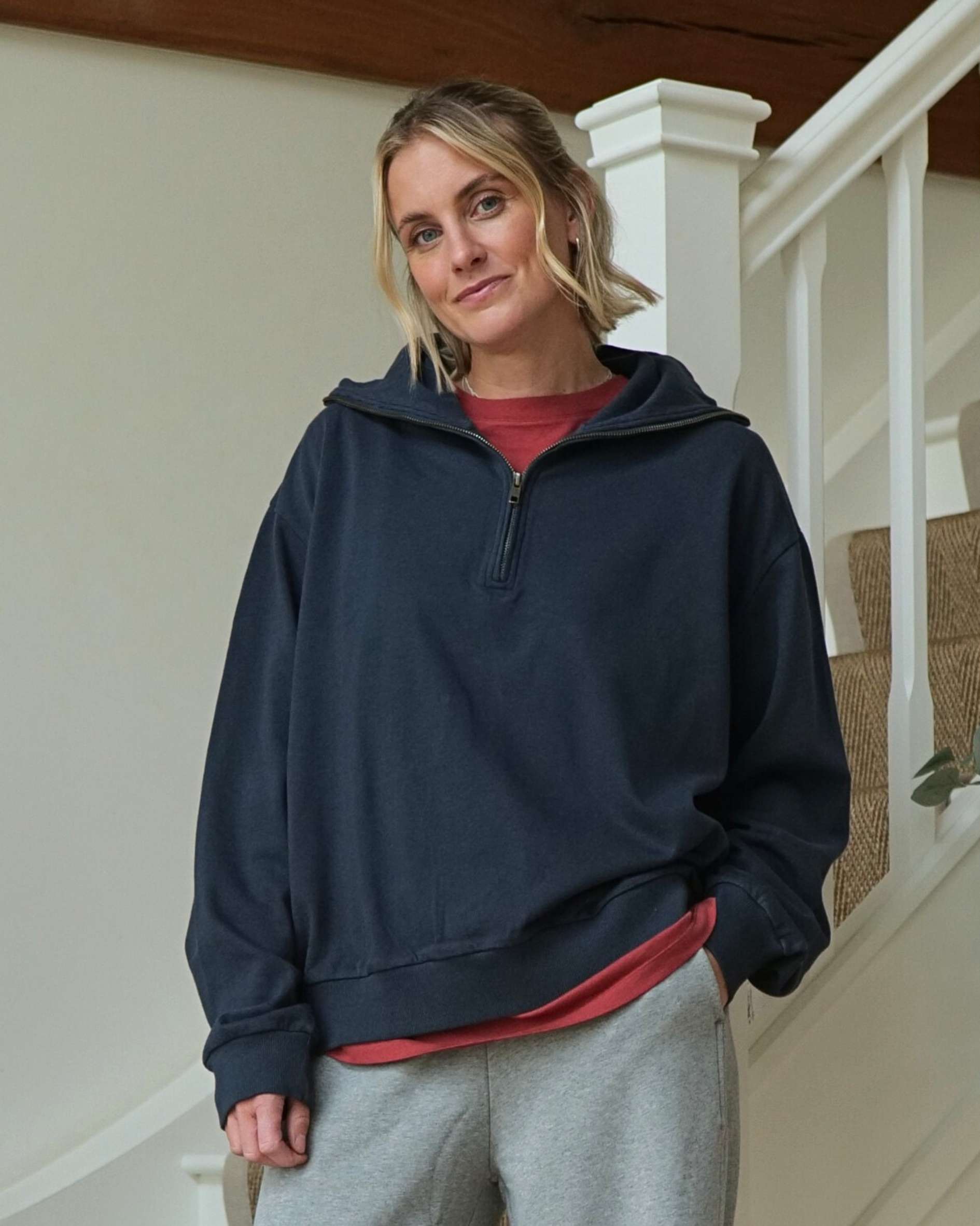 Navy_half_zip_sweatshirt_with_relaxed_fit