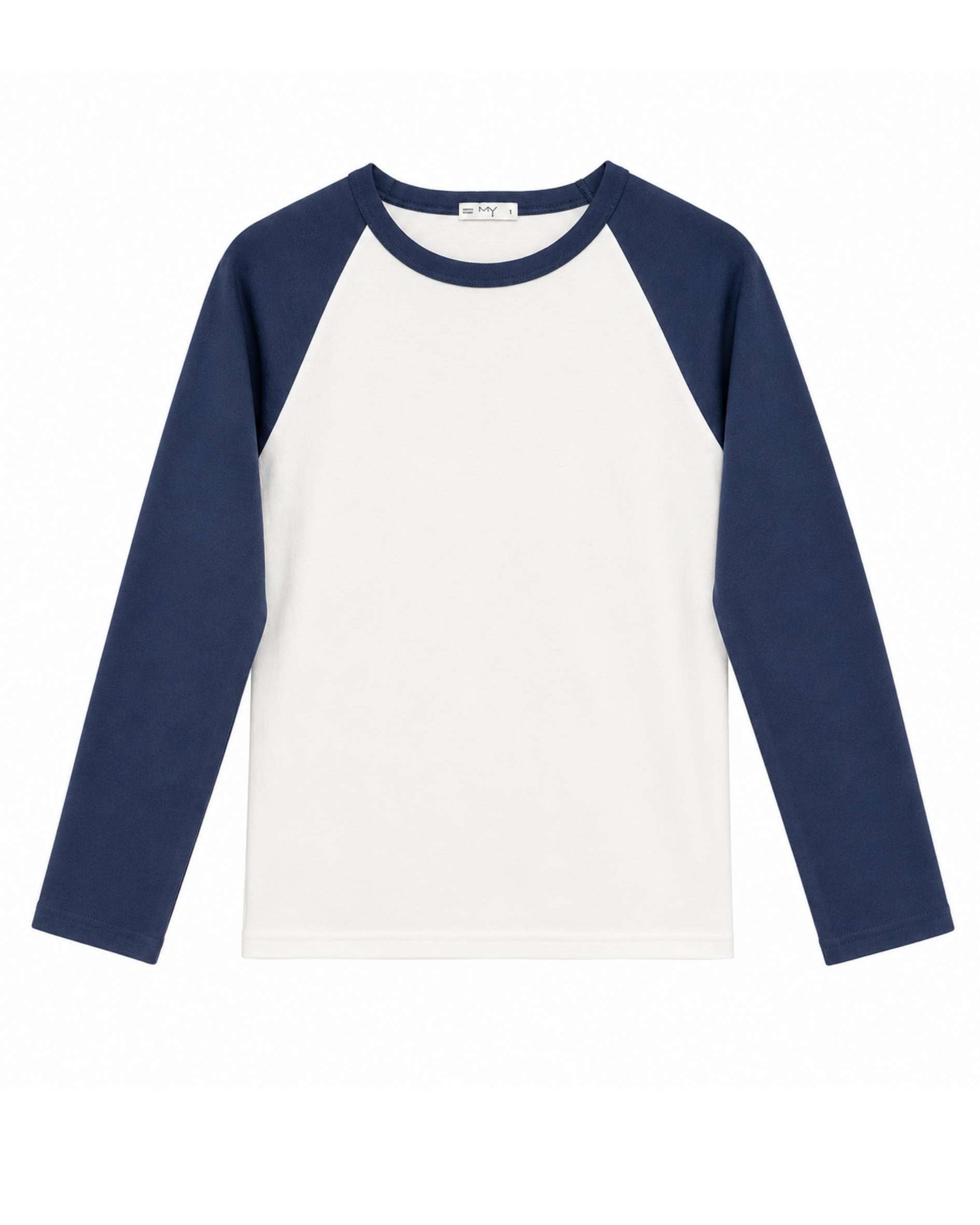Nicola Organic Cotton Vintage Navy / Ecru Raglan T-Shirt cut out image